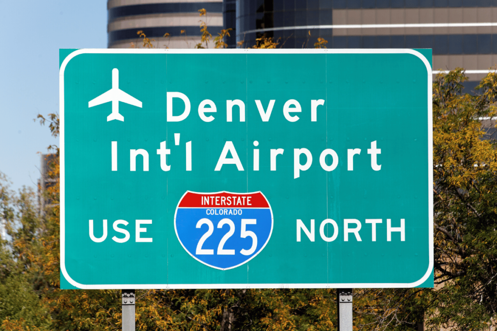 how to get from denver international airport to breckenridge- denver airport green sign 