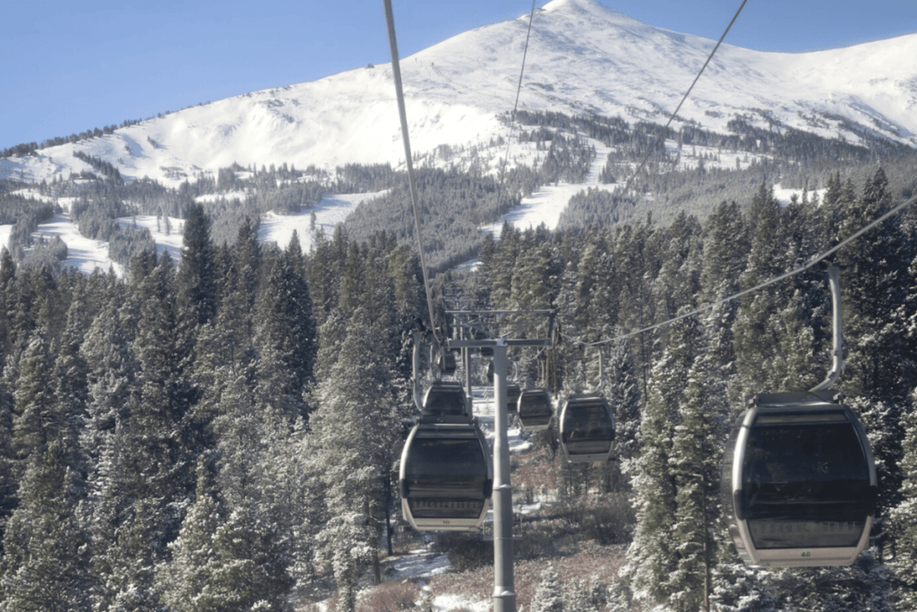 Ski lift in gondola.