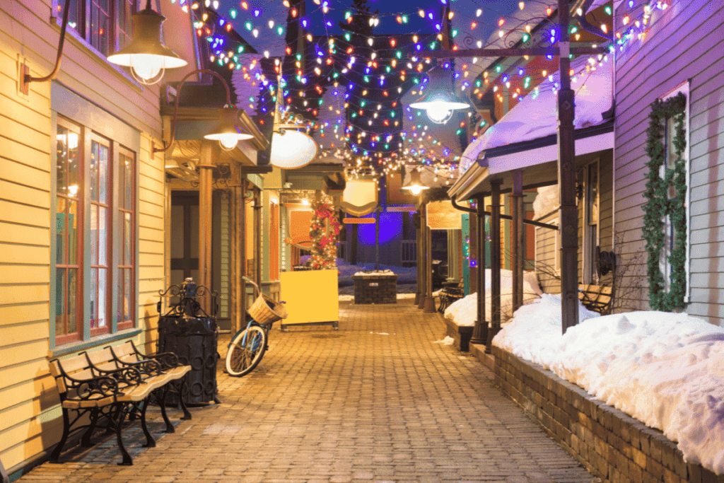 downtown breckenridge with christmas lights
