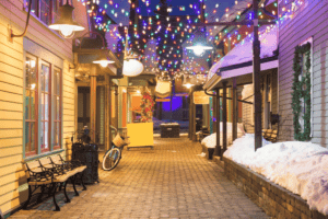 downtown breckenridge with christmas lights